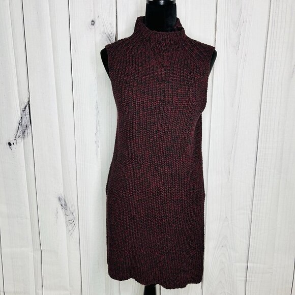 Ann Taylor Pullover Tunic Cable Knit Sweater Marled Deep Red Sz M Sleeveless - Picture 1 of 9